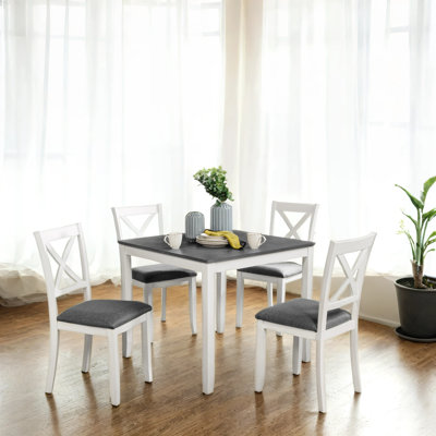 5-Piece Dining Table Set with 4 Chairs, Modern Wood Dining Table Set for 4,  4-Person Dining Table Set for Small Place, Kitchen, Dining Room, Grey & White two tone
