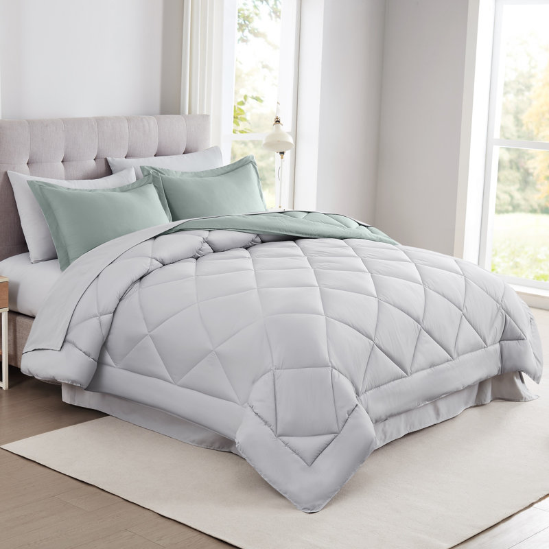 Modern Threads 7-Piece Reversible Comforter Set - Includes Comforter, Sheets, Pillowcases, and Shams, Dusty Sage Green