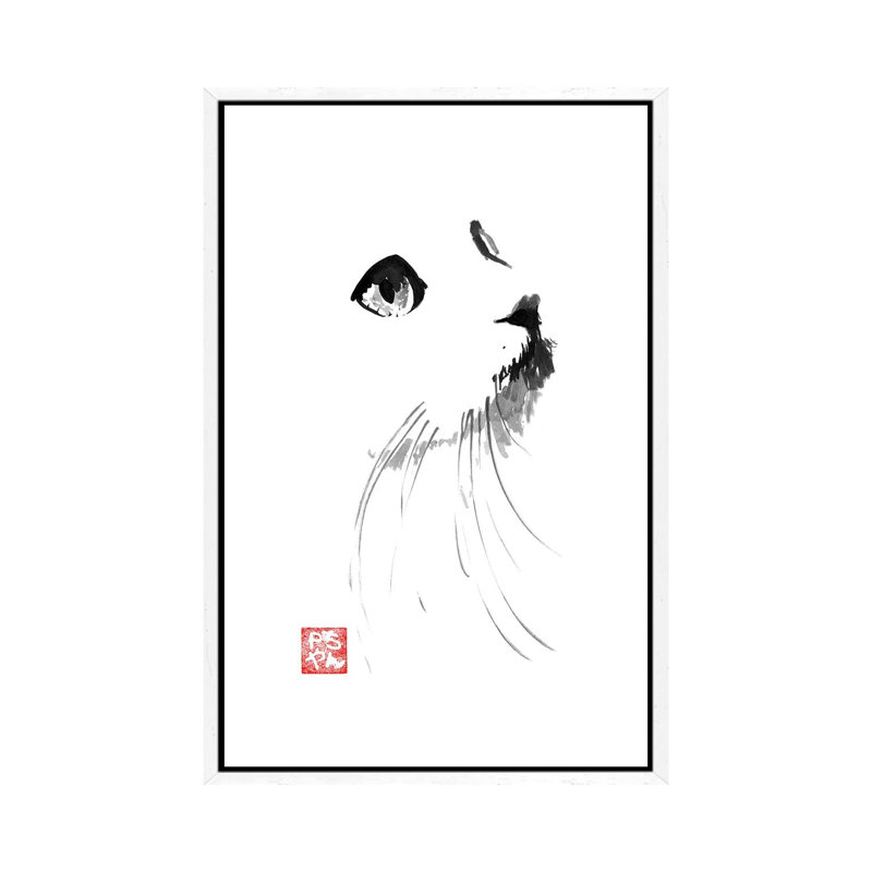 Cat in White 1 Piece Wall Art on Canvas, 101.6 cm H x 66.04 cm W, White Framed