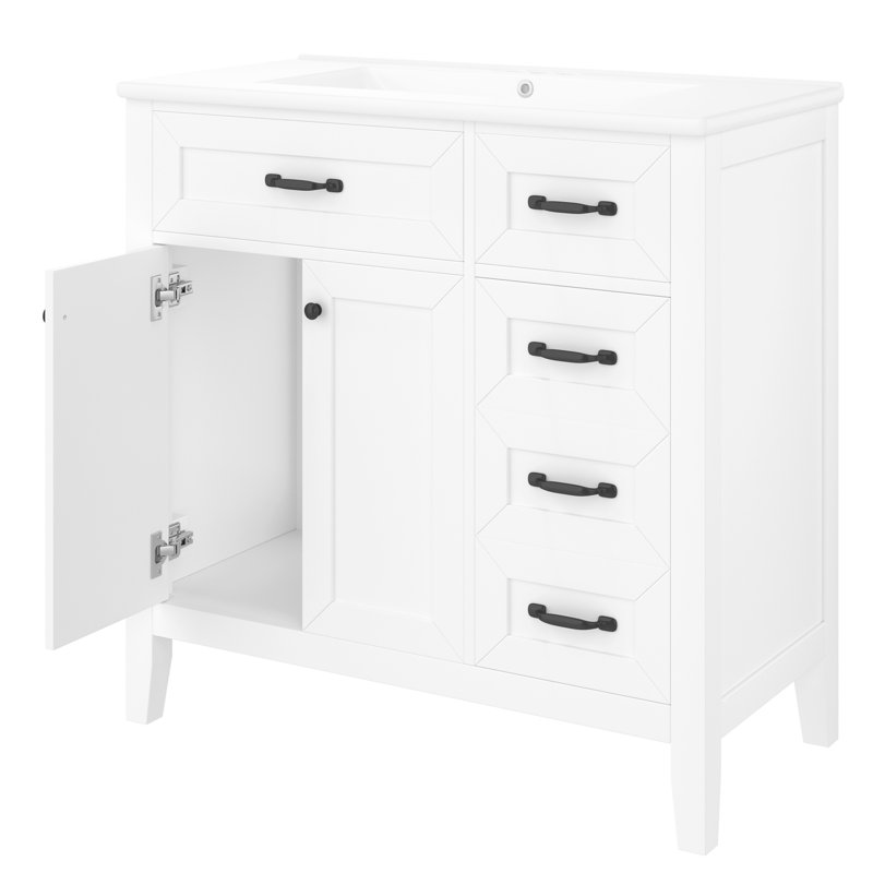 36" Bathroom Vanity With Sink Combo, White/Black