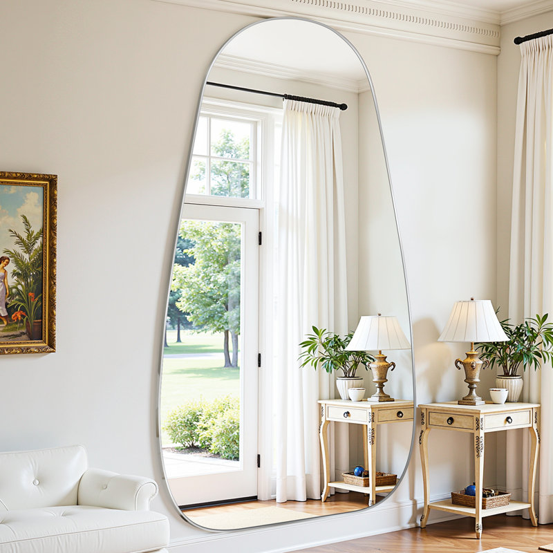 Large Framed Waterdrop Floor Mirror, Silver, 81" x 41"