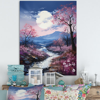 «Pink Trees Blooming In Country Charm II», reproduction sur toile