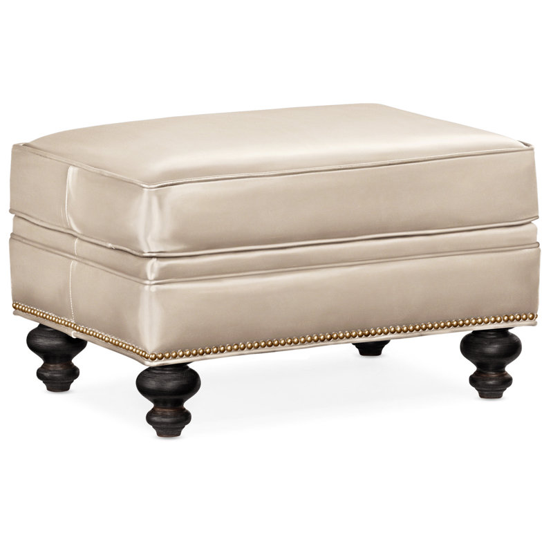 West Upholstered Ottoman, Aline Light Grey Stonewash Genuine Leather, Plantation, #9 French Natural