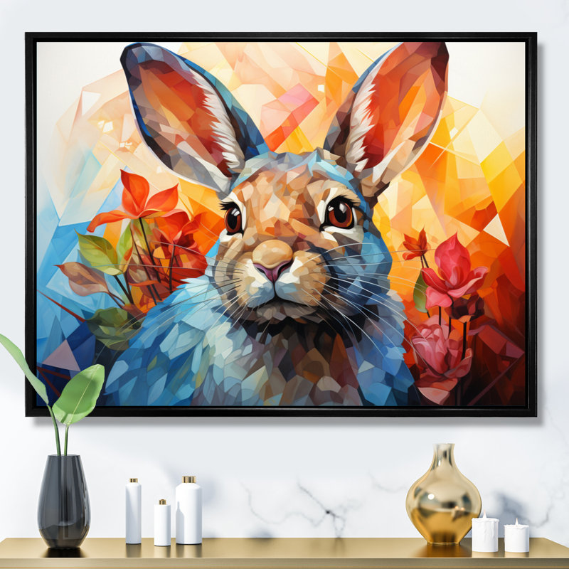 " Rabbit Energetic Hopper Geometric II ", Black Floater Framed, 34" H x 44" W x 1.5" D
