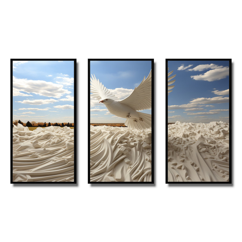 Take Off White Dove Harmony - Art mural colombe, H 28 po x l 36 po, Cadre flottant noir