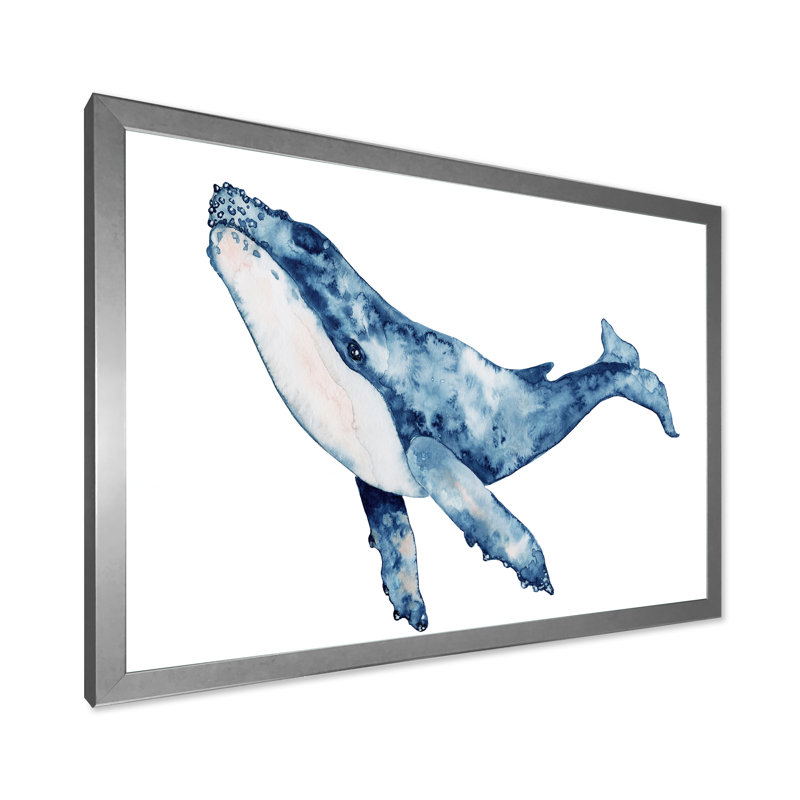 «Blue Whale on White II», reproduction sur toile, H 24 po x l 32 po x P 1 po, Cadre photo argenté