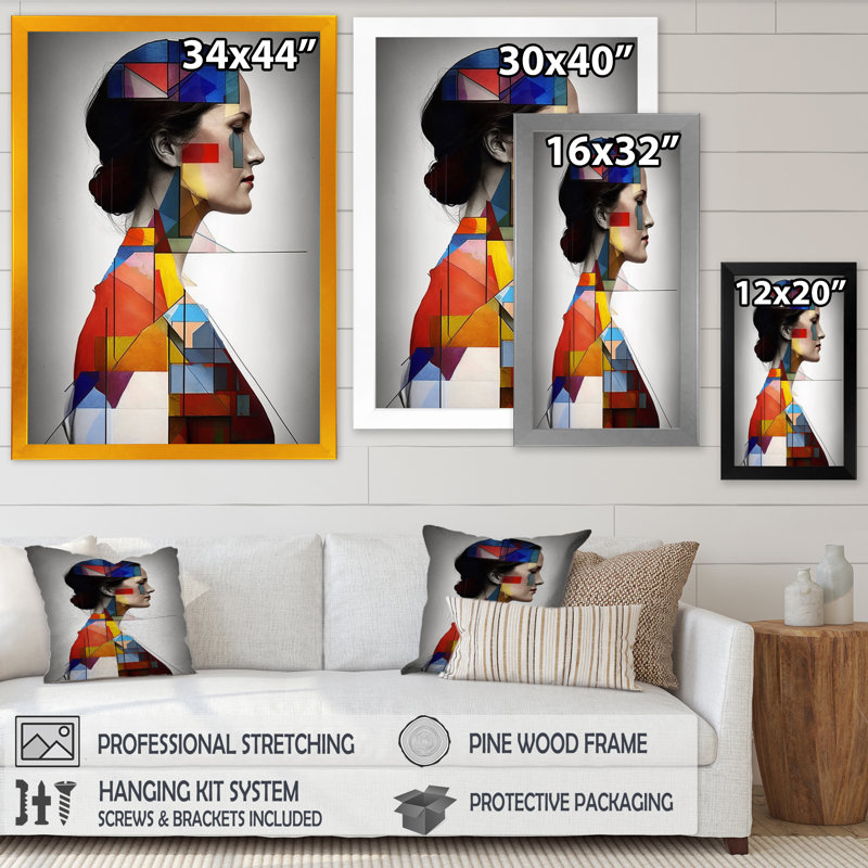 Gracieux profil cubiste sur toile, Cadre photo noir, H 20 po x l 12 po x P 1 po