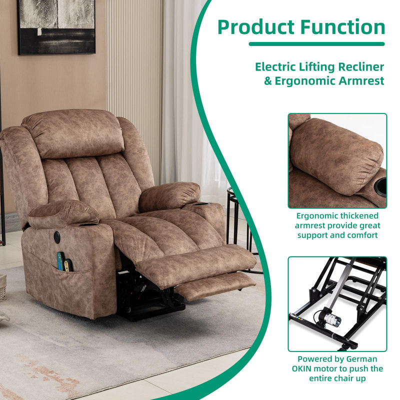 Elsinboro Upholstered Heated Massage Chair, Brown (Soft Fabric)