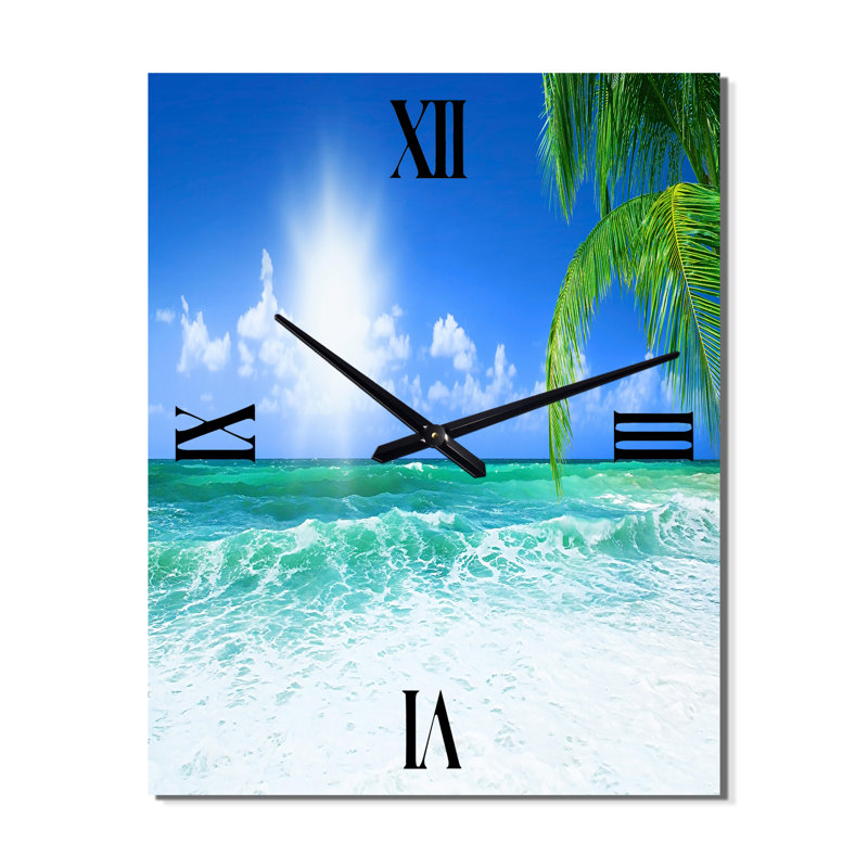Beautiful Beach With Bright Sun - Horloge murale en métal Beach, Petit