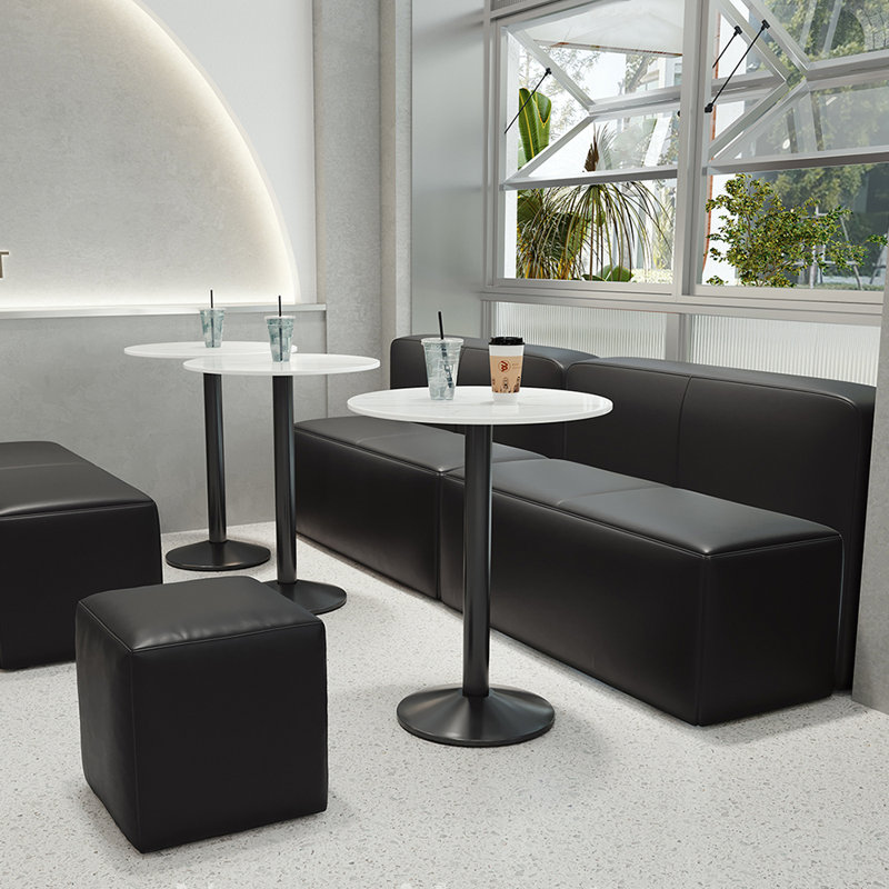 Minimalist Modern Cafe Restaurant Benches Faux Leather Upholstered Bench, Black