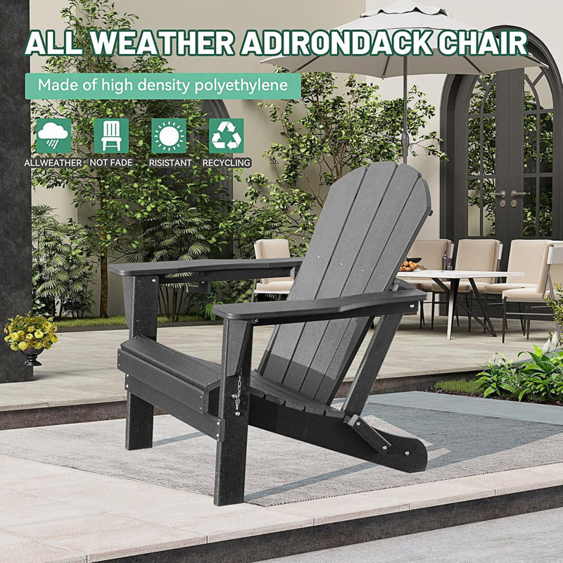 Chaise Adirondack, chaises d'extérieur pliantes avec porte-gobelet, Gris