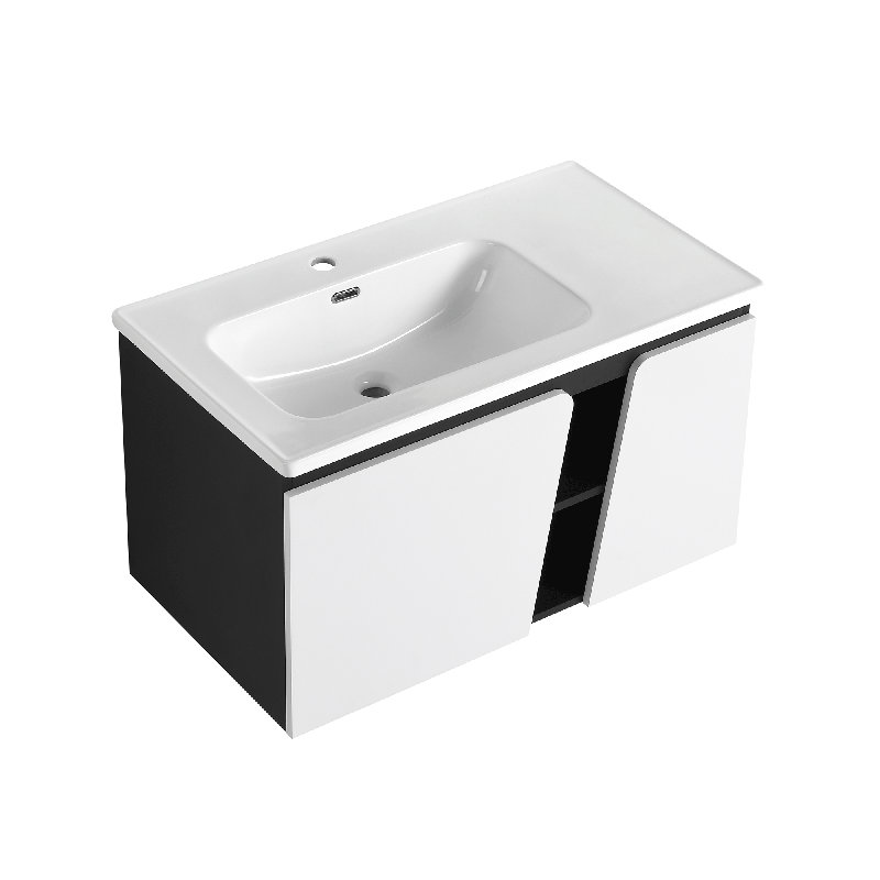 Meuble-lavabo mural 36 po, noir et blanc