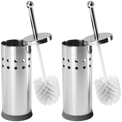 Chrome Stainless Steel Modern Toilet Brush & Holder Set (2 Pack) - Modern Toilet Bowl Brush Holder - Bathroom Bowl Cleaner Brush With Caddy -  Rainbow Home, polB06XYSRLNB