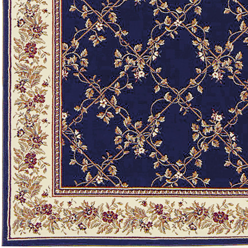Traditional Oriental Navy Blue Area Rug – Trellis Design, Runner 2'2" x 8'