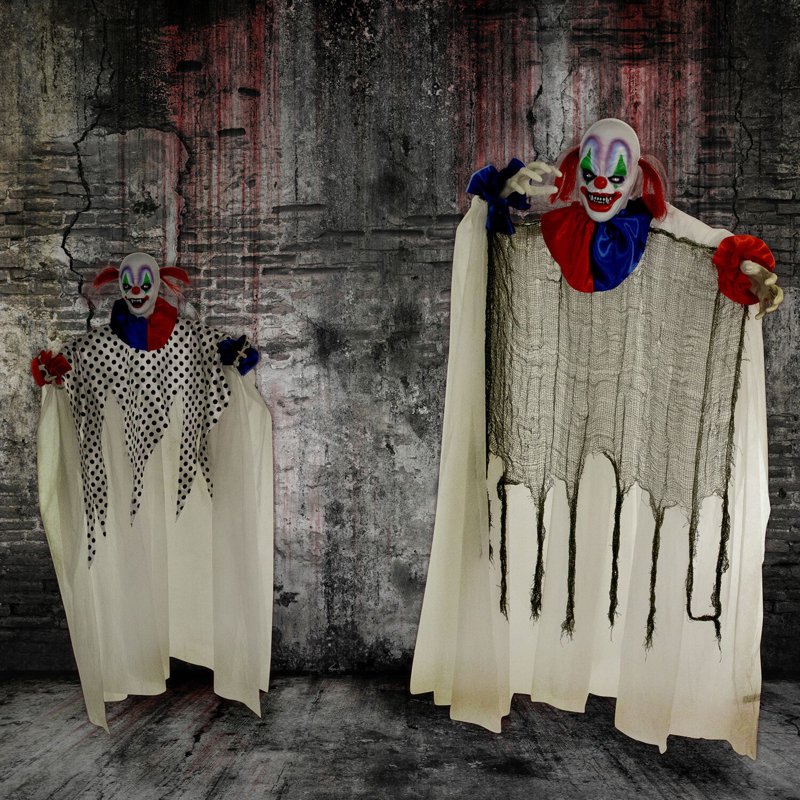 Scary Circus Clowns Haunted Hill Farm 37 In. Clown Halloween Animatronic with Touch Activated Lights and Sounds