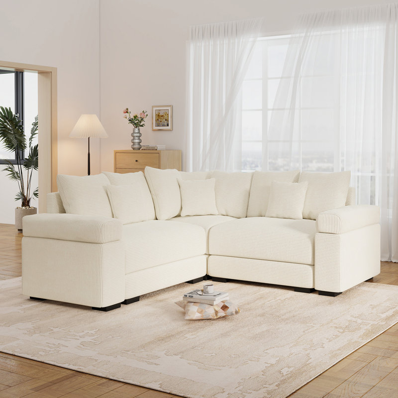 Canapé modulaire en velours côtelé en L 79 po, Velours côtelé beige
