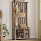 Hall Tree With Bench And Shoe Storage, 7 Double Hooks