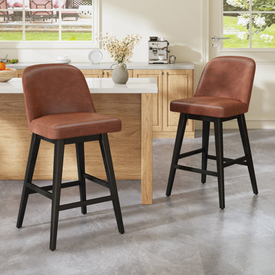 360° Swivel Barstools with Solid Wood Legs,Upholstered Counter Stools with Back
