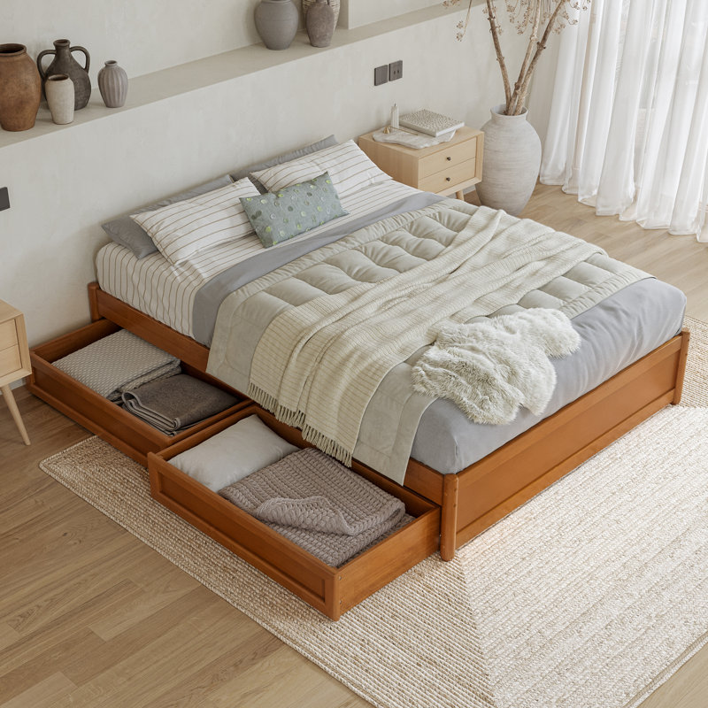 Lamariah Solid Wood Platform Storage Bed, Full, Light Toffee