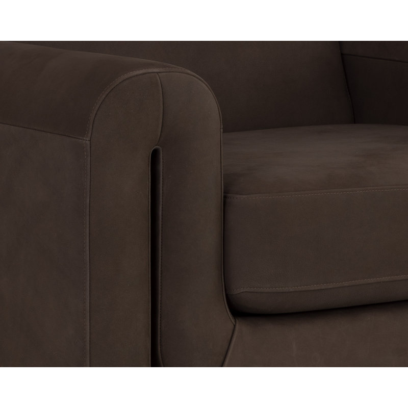 Méridienne en cuir fleur 46,75 po, Cuir véritable brun foncé