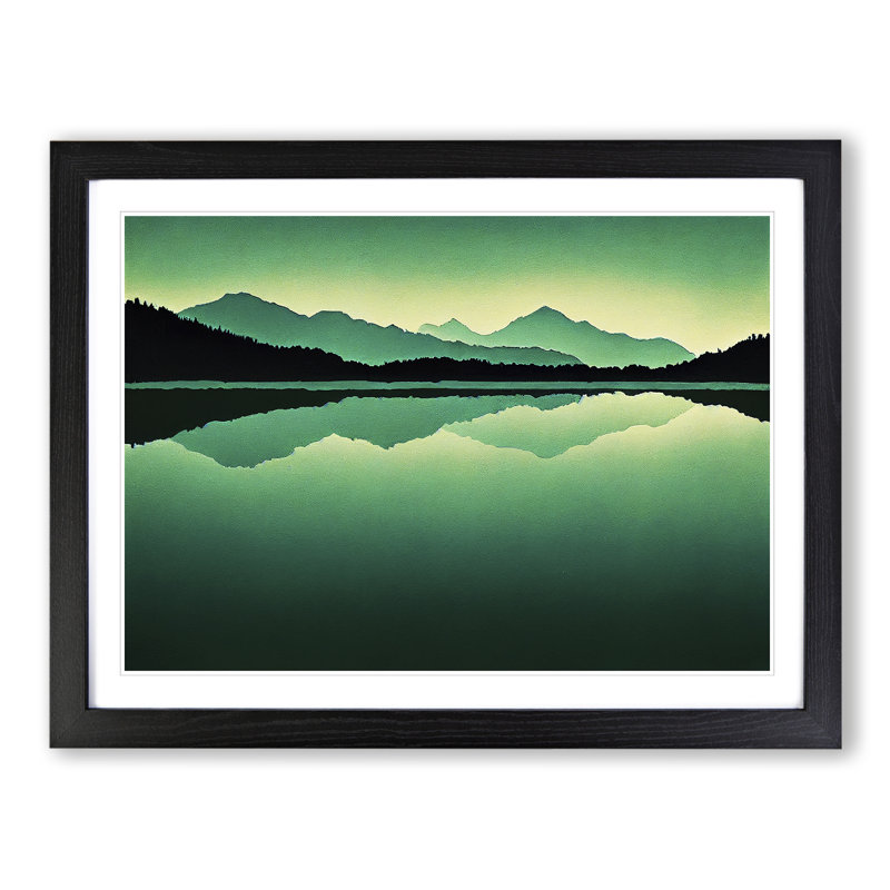 Mountain Lake Reflections - Single Picture Frame Print, 34cm H x 46cm W x 2cm D, Black Framed