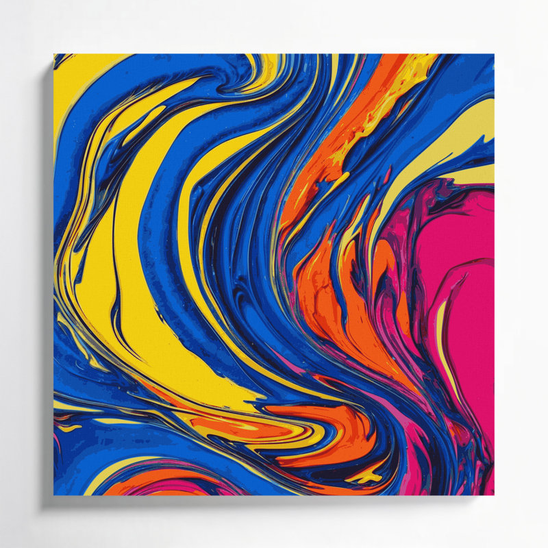 Abstrait art fluide sur toile bleue 38, H 12 po x l 12 po