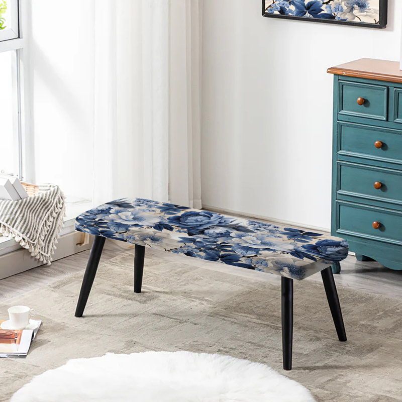 Rayon de fleurs bleu et blanc - banc rembourré floral noir