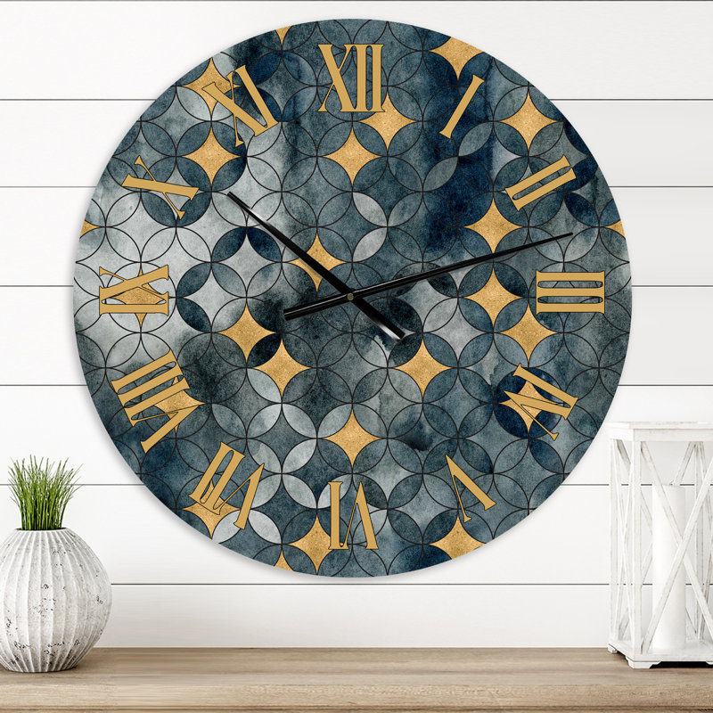 Géométrie à cercles croisés avec étoiles dorées - horloge murale moderne, Très petit