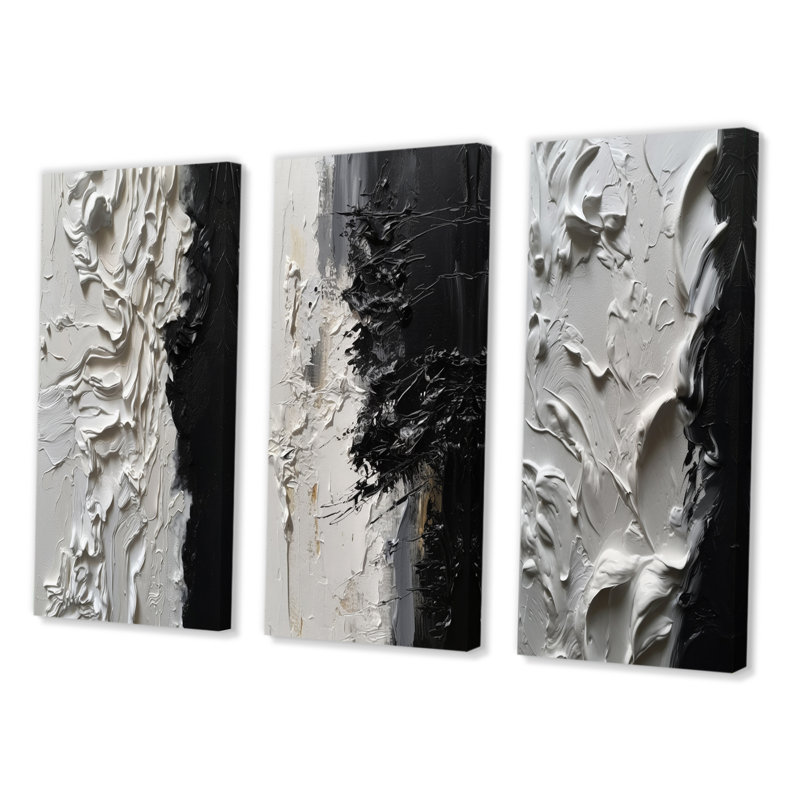 «White Black Tranquility Wall Art», ensemble de 3 impressions - Blanc et noir Tranquility Unleashed, Toile tendue