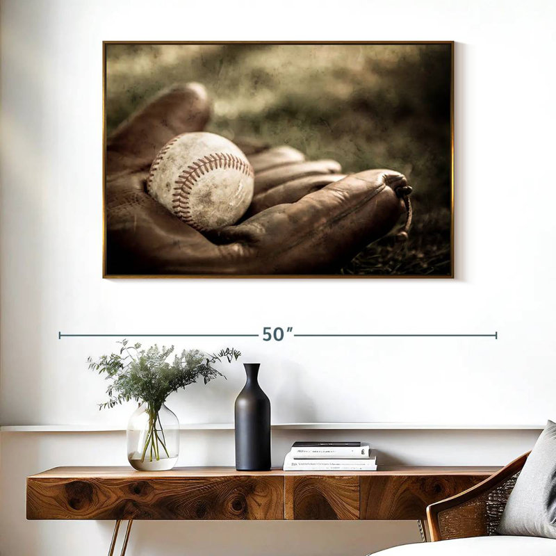 Baseball sur gant, Cadre flottant doré, 40 po x 27 po