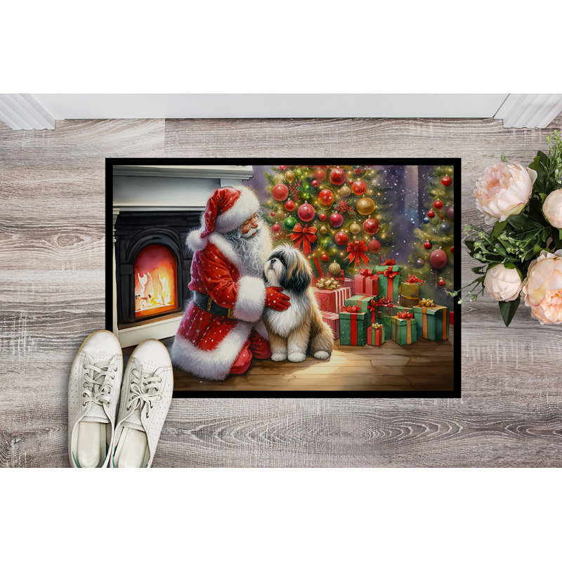Lhasa Apso and Santa Claus Doormat, 18" W x 27" L