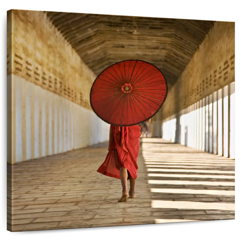Adella Burmese Monk With Parasol In Bagan Burma, 10" H x 10" W