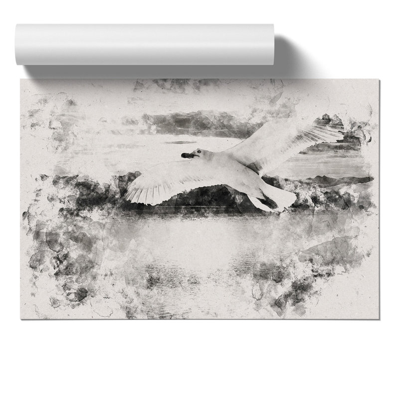 Seagull in Flight Watercolour - Frameless Print, 30cm H x 42cm W x 0.1cm D