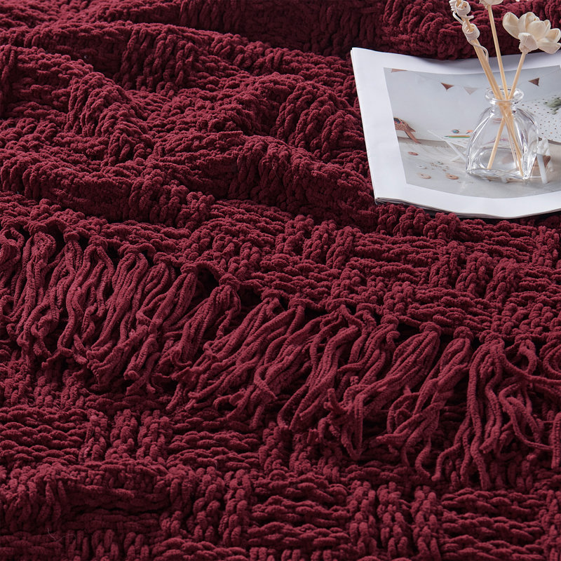 Jeté en tricot Fringe, Rouge, L 50 po x L 60 po
