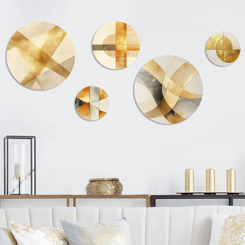 Golden Intersection - Abstract Modern Transitional Metal Wall Decor Set of 5