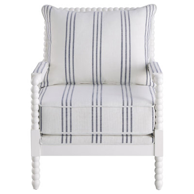 White And Navy Upholstered Stripe Accent Chair