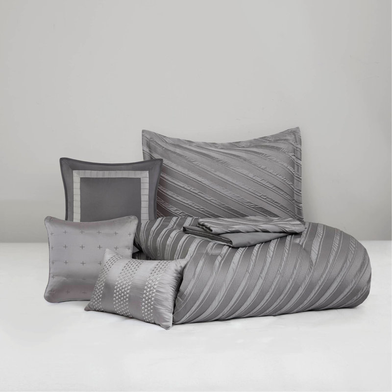 Ensemble d'édredon très grand 7 pièces gris, Gris, Édredon de très grande taille et 6 pièces suppl