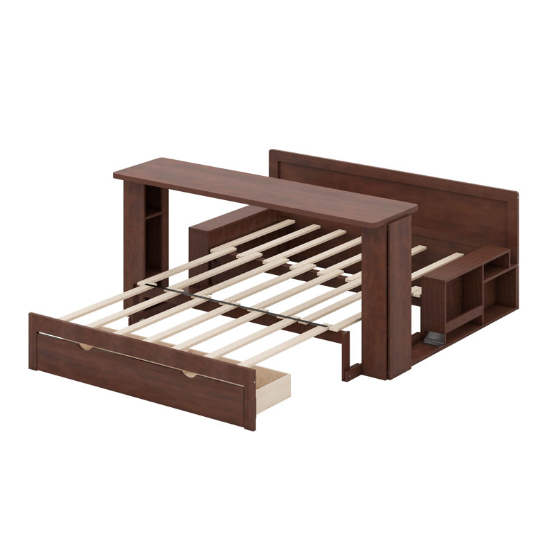 Lit de jour extensible avec bureau amovible et table d'appoint hydraulique, canapé multifonctionnel 4-en-1 Be, Double