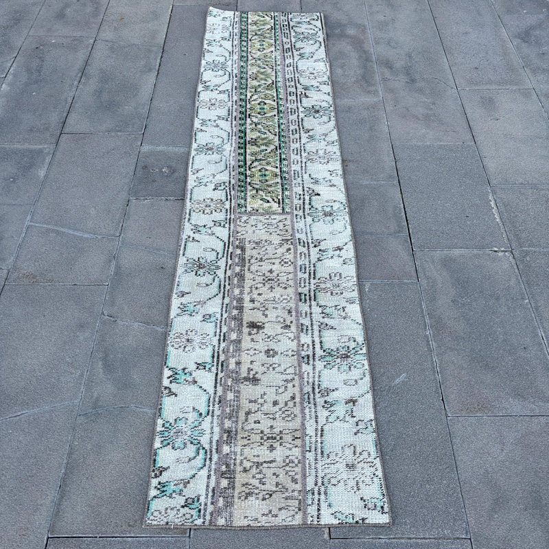 Anatolian Turkish Patchwork Wool Rug with Vibrant Hues for Hallways and Narrow Spaces
