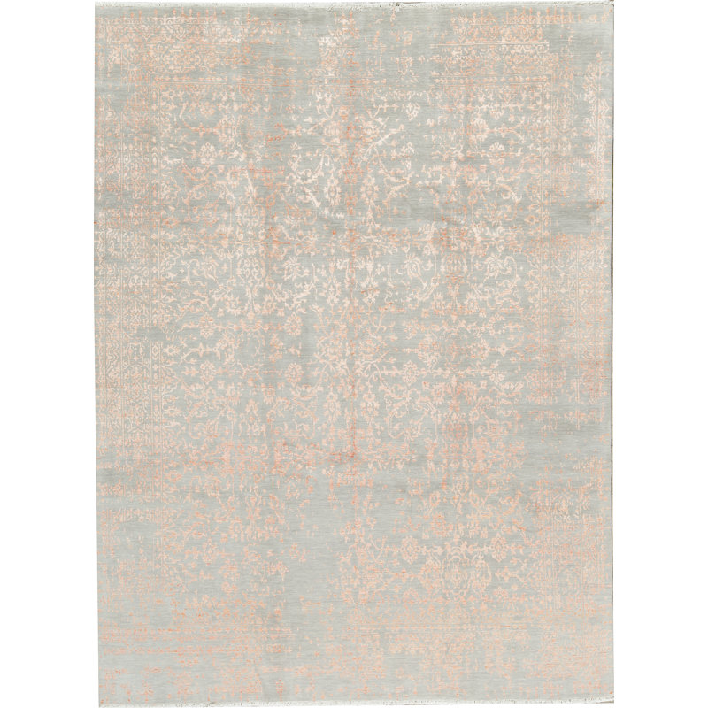 Tapis argenté et orange noué à la main de haute qualité