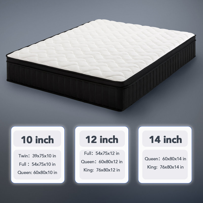 10/12/14 Inch Hybrid Mattress With Memory Foam & Pocket Spring, Edged Support, Certipur-US Certified, Full, 10"