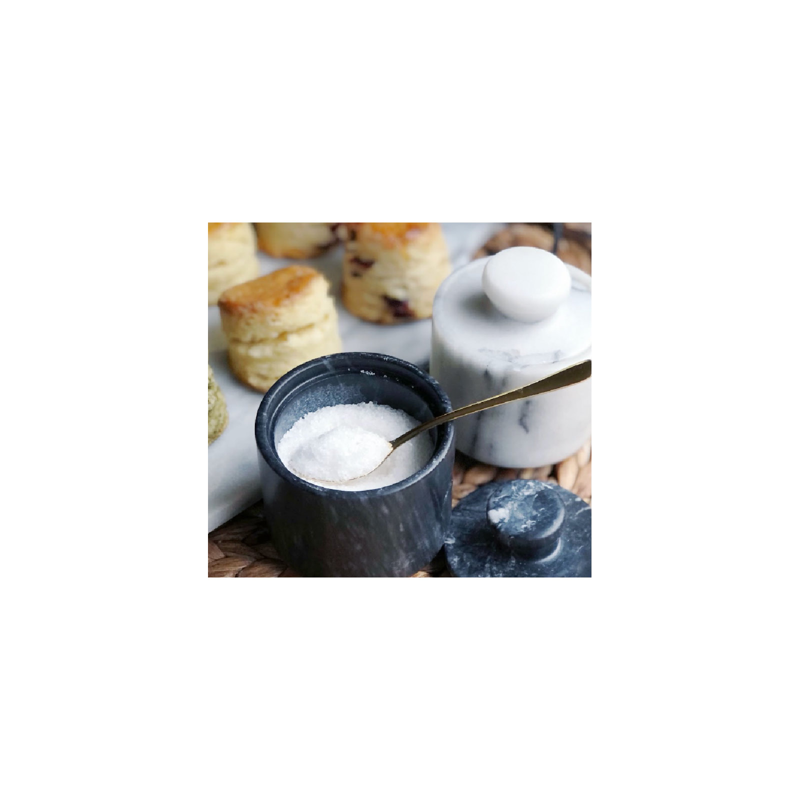 Artifacts Marble Salt Cellar with Lid, White Matte