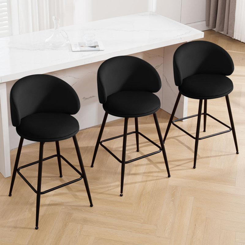 Black Velvet Upholstered Swivel Counter Height Bar Stools, Set of 2