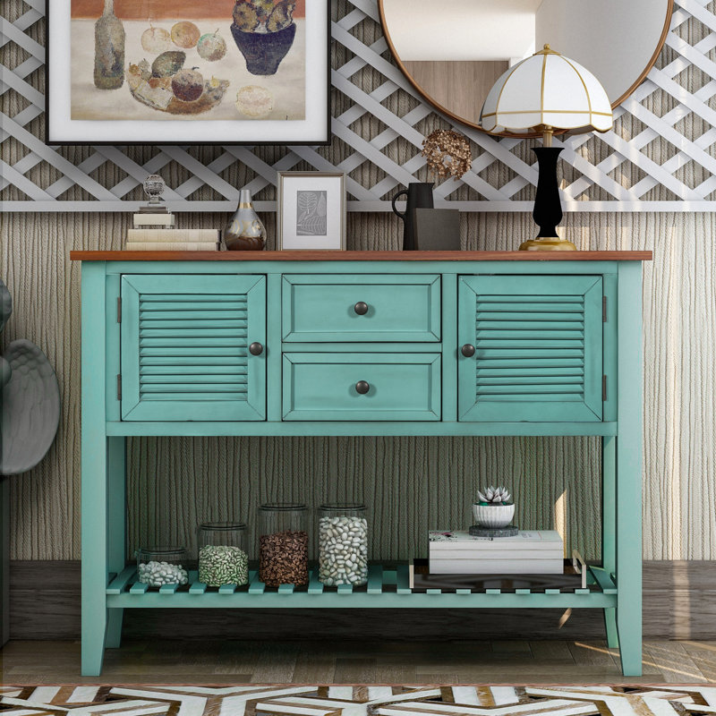 Bellflower 46'' Solid Wood Console Table, Brown, Blue