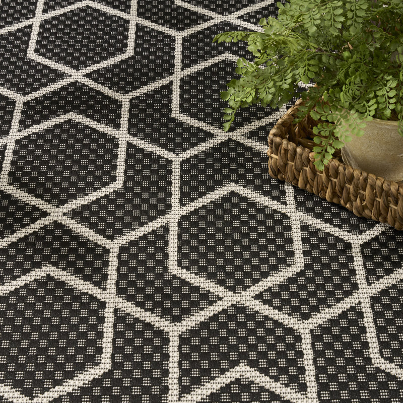 Tapis intérieur / extérieur moderne Reidy, Rectangulaire 8 pi x 10 pi, Noir