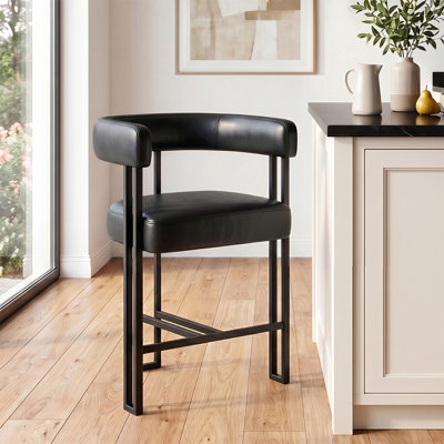25" Faux Leather Upholstered Arm Counter Stool