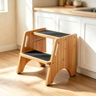 Adjustable Wooden 2-Step Non-Slip Stool