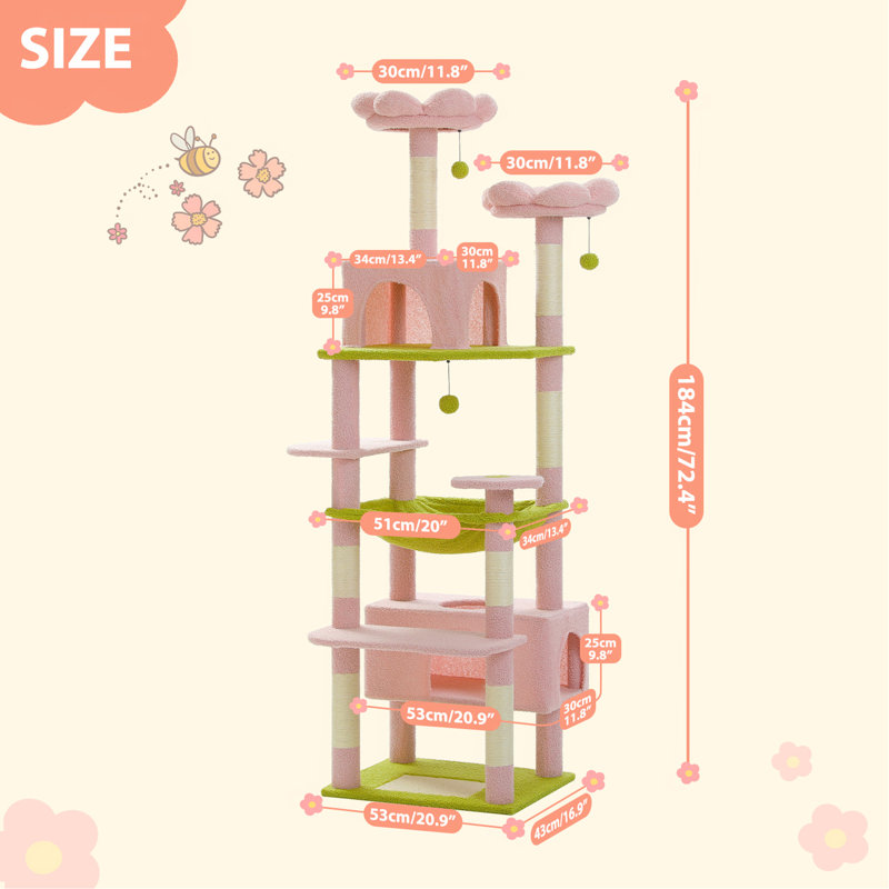 Arbre à chat en peluche 72 po, Pink