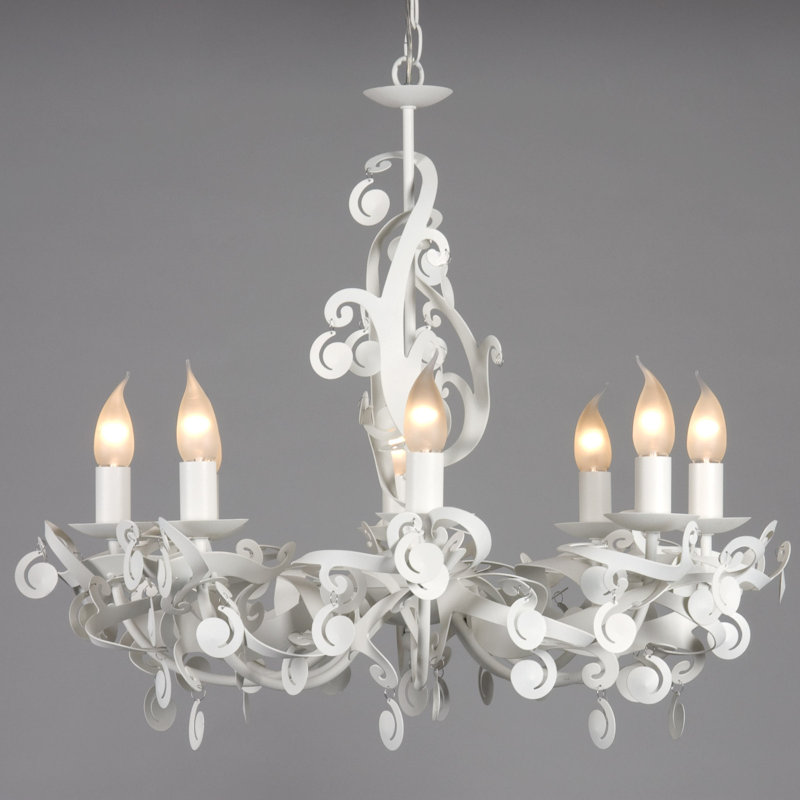 Dyar 8 - Light Candle Style Chandelier, Satin White Metal