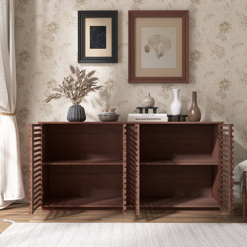 Buffet en bois avec portes à lattes en bois massif et tablettes réglables